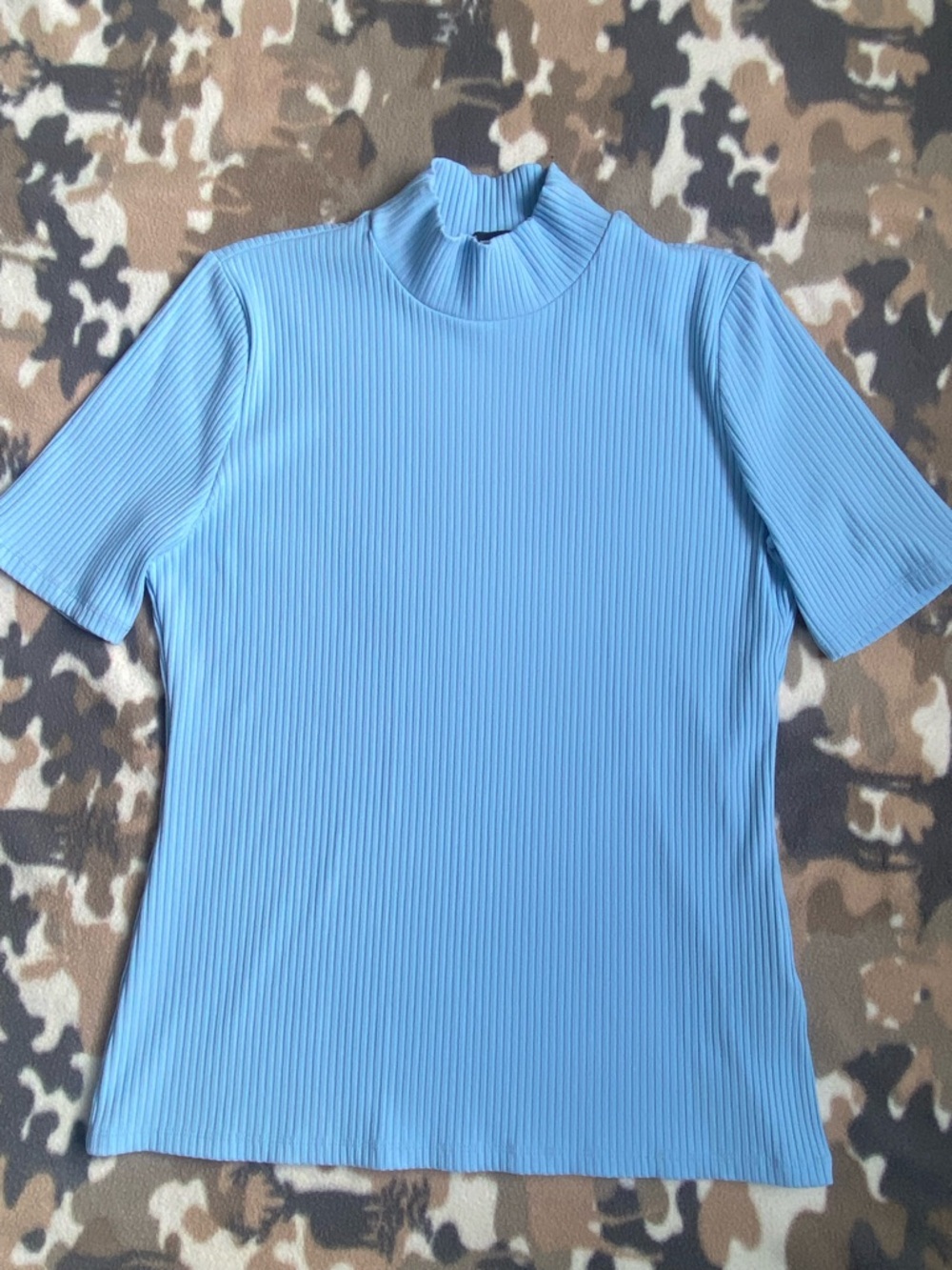 INC International Concepts Sky Blue Ribbed Mock Neck Short Sleeve Tee Size Large